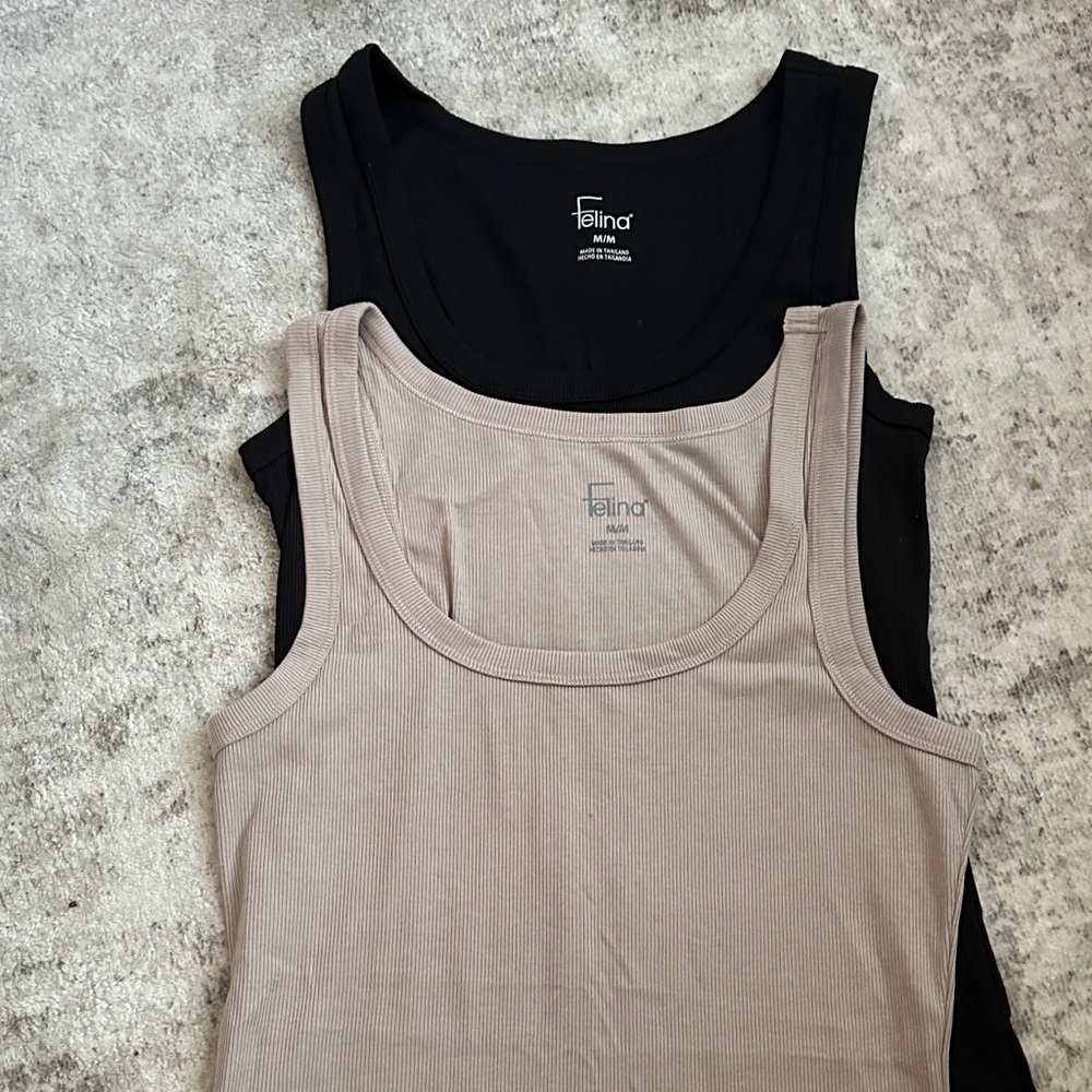 Felina Ribbed Tank Top Bundle in Black and Taupe - Scoop Neck